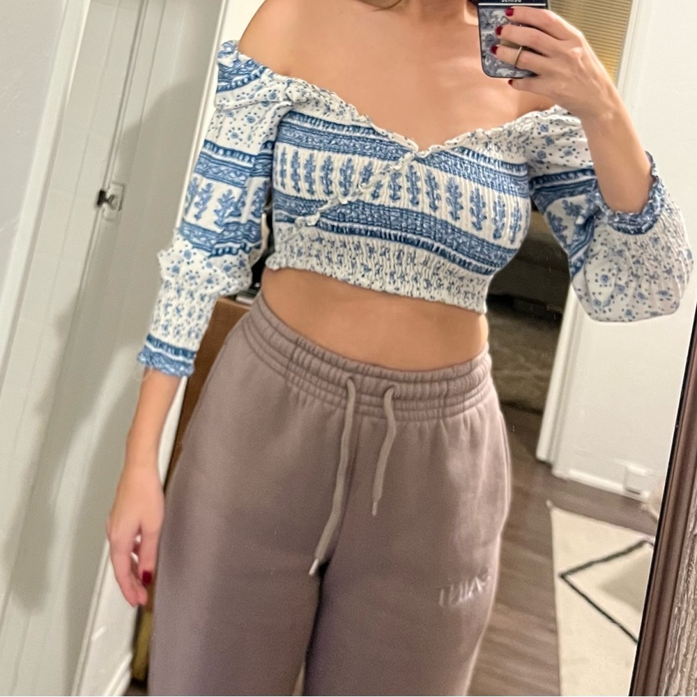Zara blue and white crop top